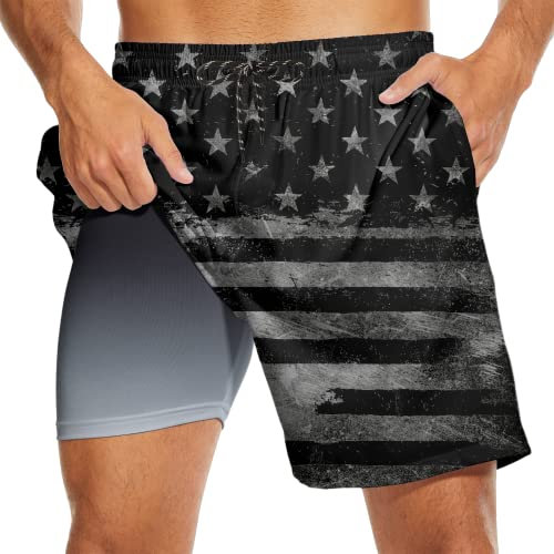 UOER Amerikanische Flagge Herren Badehose Schwarz USA Flagge Badeshorts US Flagge Board Shorts Badeanzüge Amerika Strandshorts, Stil 2, Large