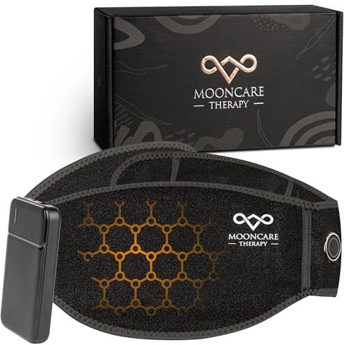 Mooncare Therapy | Ceinture Chauffante sans fil lombaire | Règles Douloureuses | Discrète, légère et sans fil | 3 niveaux de température | Batterie 5000mah | Du 34 au 50