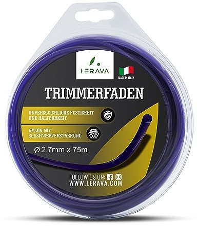 LERAVA® Filo Decespugliatore 2,7mm - ⌀2.7mm x 75m - Filo per Decespugliatore Robusto e Durevole - Nylon Rinforzato con Fibra di Vetro - 100% Made in Italy
