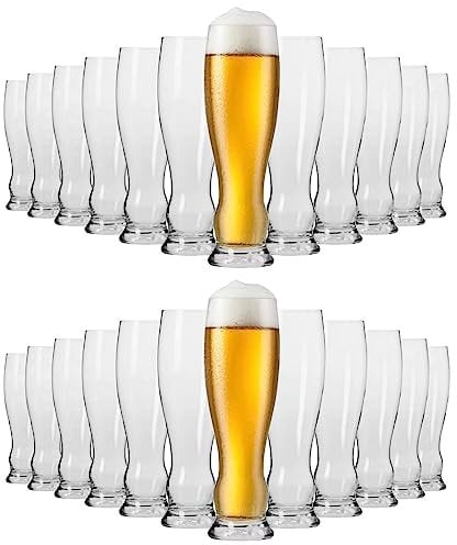 KIAPPO Weizenbiergläser Set 500 ml - 24 Stück Gläser Set - Biergläser - Weizengläser - Transparentes Glas - Geschenke für Männer - Spülmaschinenfest - 235 x 65 mm
