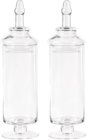 Winter Shore Botes Cristal con Tapa de 1260ml[Pack de 2] - Recipientes Decorativos Grandes Multiusos - Tarros de Cristal Transparentes para Dulces, Galletas, Alimentos, Decoración Hogar - 37 x 9 cm
