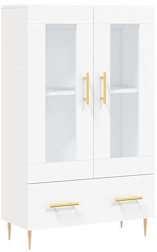 vidaXL Highboard, Sideboard mit viel Stauraum, Mehrzweckschrank mit Glastür Metallbeinen, Kommode Schrank für Wohnzimmer, Modern, Weiß Holzwerkstoff
