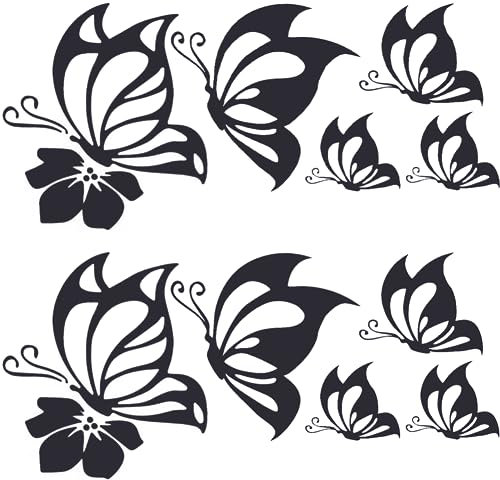GORGECRAFT 4 Blatt Schmetterlings-Autoaufkleber-Set Große Autoaufkleber Schmetterlinge Küssender Hibiskus Reflektierende Aufkleber Wasserfester Damen Vinyl-Aufkleber Für Auto SUV Schwarz