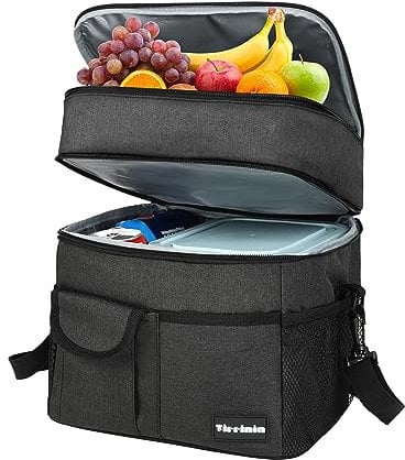 Kato Tirrinia 17L Dual Layer Leakproof Lunch Cooler Bag for Work, Insulated Lunch Bag for Men Women, Large Food Bag with Shoulder Strap, Suitable for Work School, Black