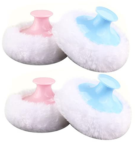 ADOCARN 4 x Baby-Puderquaste, Puderquaste mit Griff, Körperpuder, Make-up-Schwämme, Schleifen, Fell-Puderschwamm, Gesichtspuderquaste, Gesichtsschwämme, Baby-Puderschwamm, Neugeborene, Foundation,