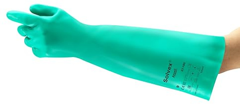 Ansell AlphaTec 37-185 Nitril-Arbeitshandschuhe, Industrie Chemikalien und Lebensmitteln, Chemikalien-Schutz Latexfrei, Chemie-Handschuh Säurefest, Damen Herren, Grün, Größe M (12 Paar)