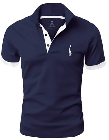 GLESTORE Poloshirt Herren, T Shirts Männer, Hemd Herren Kurzarm Giraffe Stickerei T-Shirt Sommer Golf Sports Navy&Weiß M