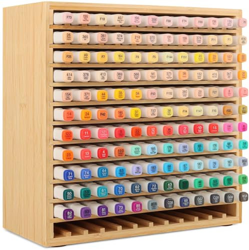 VexNook 144 Slots Bamboo Art Markers Storage Rack – Solid Wood Desk Organiser, Pen Organiser for Various Markers, Brushes, Pen & Pencils, No Assembly Required (Bamboo)