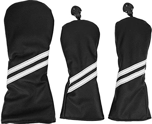SUNGOOYUE Schlägerkopfhüllen aus Holz, Wasserdicht PU Streifen Queue Golfschläger Kopfhüllen Set für Fahrer Nr. 1, 3, 5 (Black)