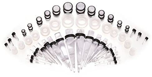 vogem 50 Stück Acryl Tunnel Dehnstab Transparent Mit Muster Taper Dehnungstäbe Silikon Ohr Tunnel 1.6mm-12mm Damen Herren…