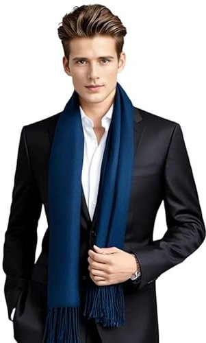 LA FERANI Herren Sommerschal Kaschmir 180x70cm extra dünn für formelle Anlässe Anzug elegant Stil Klassik geschmeidig dunkel blau Herrenschal Geschenk für Ihn (Dunkel Blau)