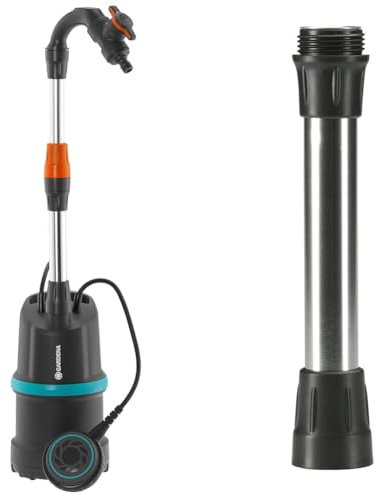 Pompe pour collecteur d’eau de pluie Gardena 4000/1 avec câble : pompe immergée avec filtre intégré & Rallonge de tube télescopique : Tube de rallonge pour pompes de citernes pluviales, 21cm