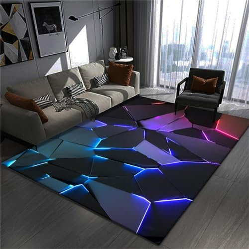 Gaming Chair Mat Rug - Gamer Teen Bedroom - Non-slip Easy To Clean Carpet - Desk Floor Protector Mat - 3D Illusion Neon Lines Print - Suitable for Boys Girls Kids E-sports Room (Colour 3,140x200cm)