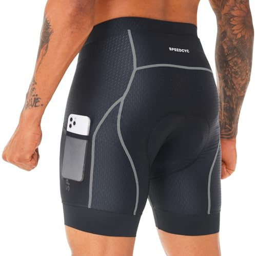 SPEEDCYC Herren Radunterhose Herren Radfahren Unterwäsche 4D Gepolstert Fahrradhose 2 Taschen Atmungsaktiv Fahrrad Unterwäsche Short mit Rutschhemmendem Beingreifer