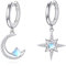 YFN Mond und Stern Ohrringe 925 Sterling Silber - Asymmetrische Mondsteinschmuck Geschenk für Frauen, Mutter, Oma