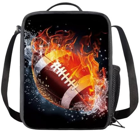chaqlin Lonchera de fútbol con aislamiento para niños, adolescentes, escuela, almuerzo, bolsa portátil para viajes, picnic, almuerzo, lonchera con estampado de fútbol