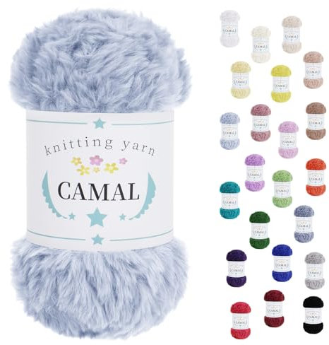 CAMAL Filo per Uncinetto, 100g x 60m Filato di Velluto per Borsa Grosso Lana Gomitoli Filato di Pelliccia per Uncinetto Caldo Paraorecchie, Cappelli, Scialli, Bambole (Azzurro)