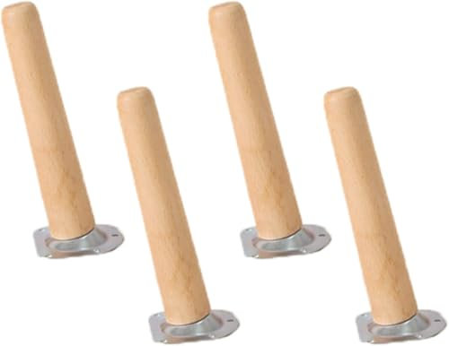 Lot de 4 Pieds de Meuble en Bois,Pieds de Meuble Coniques inclinés de,Pieds de Table de Remplacement en Bois Massif en chêne,Pieds de Meuble avec plaques de Montage (25cm)