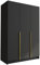 Mirjan24 Kleiderschrank mit Einlegeböden und Kleiderstange Cikzori I, Vielseitiger Drehtürenschrank, Elegantes Kleiderschrank 3-türig (Schwarz/Schwarz + Gold)