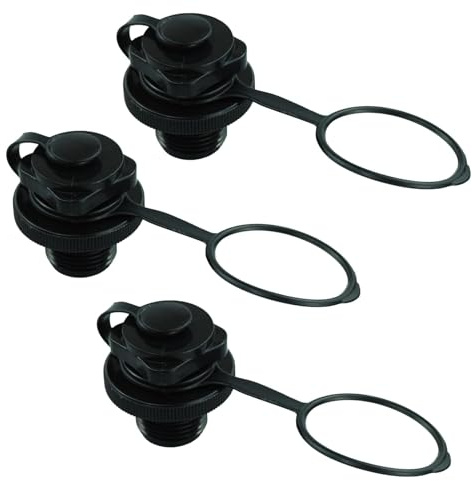 3 Pcs Inflatable Boat Air Valve,Air One-way Inflation Replacement,Boston Spiral Air Plugs Quick Inflate Deflate Screw Nozzle Cap Anti-leakage Bungs for Kayak, Dinghy,Airbeds,Hot Tub,Raft, Pool(Black)
