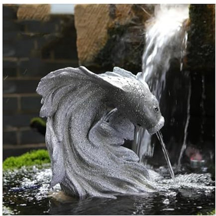 Teichbrunnen, Kreative Teichspeier in Goldfischform für kleine Teiche, Wasserauslass nach unten gerichtet, für Koi-Aquarien und Wassergärten(Gray)
