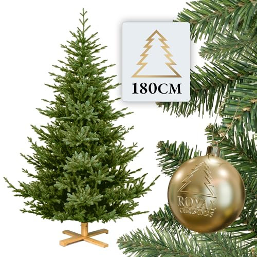 ROYAL CHRISTMAS Weihnachtsbaum künstlich 180cm inkl. Holz- & Metallfuss - Naturgetreu mit dichten Zweigen - Künstlicher Weihnachtsbaum für Innen- & Außenbereich - Tannenbaum künstlich