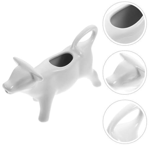 Zasdvn Pichet en céramique blanche, pot à lait en céramique blanche, carafe à lait en porcelaine, pot à lait en porcelaine résistant à la chaleur, carafe à crème en forme de vache, pichet à crème de