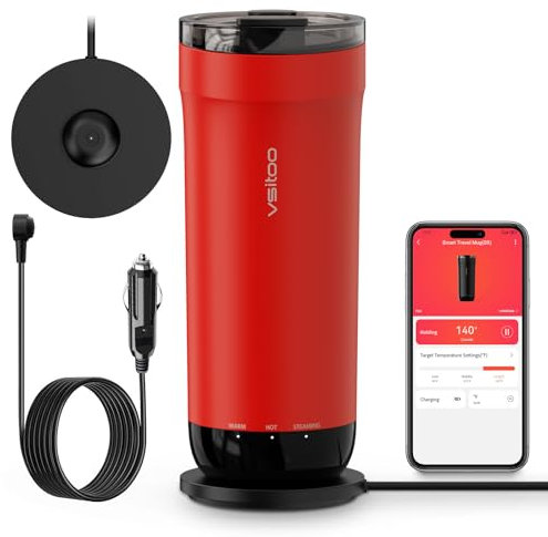 vsitoo S5 Travel Mug, 15 oz, Temperature Control Smart Travel Mug,Perfect for outdoors,Smart LED light/Auto sleep/3-Level Temperature Setting/APP Control (Red)