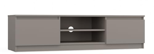 CDF TV-Schrank MALWA 140 | Farbe: Lehm (grau) | Moderner Fernsehtisch | Ablagen für Audio-/Videogeräte | Stauraum für Kleinigkeiten | Ideal für Wohnzimmer, Schlafzimmer | Einfache Montage