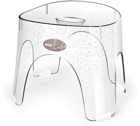 KUKGHWA Kleiner Duschhocker aus Acryl für Innendusche, wasserdichter Badezimmerhocker, transparenter Duschhocker zum Rasieren von Beinen, Eckhocker mit Anti-Rutsch für kleine Räume, 136 kg,