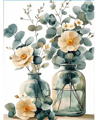HEIBAGO Fleurs Peinture par Numero Adulte, Bouteille Kits de Peinture, Kit de Peinture à l'huile pour Débutants, Peintures Acryliques pour la Décoration de la Maison,30X40cm
