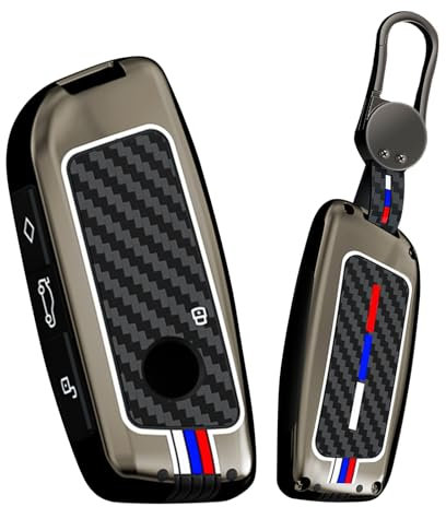 HIBEYO Auto Schlüsselgehäuse Passt für BMW 2er 3er 5er 7er X1 X4 X5 X6 X7 i4 i7 iX i5 XM 2023 2024 2025 Kohlefaser Autoschlüssel Hülle Abdeckung Schutzhülle Fernbedienung Schlüsselanhänger-B Schwarz