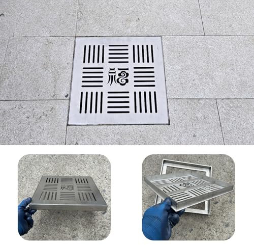 Dekoratives Ablaufgitter aus Edelstahl 304 mit abnehmbarem Rahmen, um Blätter und Ungeziefer von Rohren fernzuhalten, 30 x 30 x 2 cm