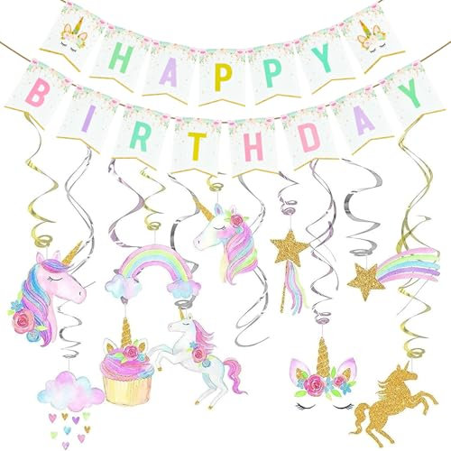 Einhorn Geburtstagsdeko, Einhorn Geburtstagsbanner, Einhorn Hängende Wirbel Dekorationen, Einhorn Hängende Wirbel, Einhorn Party Dekorationen, Für Kinder, Geburtstag Mädchen
