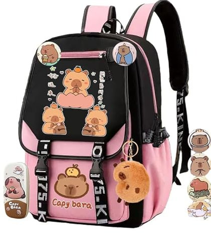 JIABAOZ Capybara Rucksäcke, Niedlicher Capybara Rucksack, Capybara Tasche für Kinder, Rucksack für Die Schule Kawaii, Rucksack Schule Teenager, Grosse Kapazität Tagesrucksack (B)