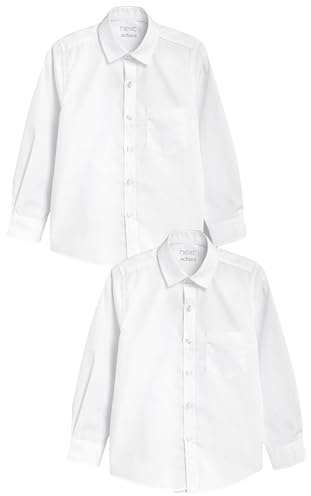 NEXT Jungen Langarmhemden im Slim-Fit (3-17 Jahre), 2er-Pack Weiß 164