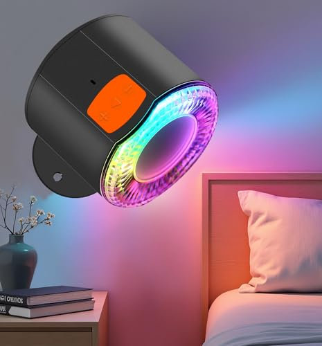 Lámpara de Pared Recargable con Altavoz Bluetooth, 3 Temperaturas de Color, 5 Modos RGB con Sincronización Musical, Regulable, Giratoria 360°, Lámpara de Noche para Dormitorio Infantil y Salón
