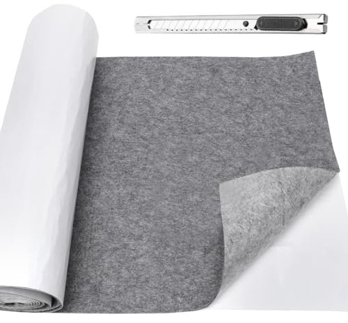 RANJIMA Filz Selbstklebend Mittelgrau, 40x220cm Klebefilz 2mm Dick Filzmatte Selbstklebender Filzrolle mit Handwerkermesser, Selbstklebend Filzstoff für Couch, Tischbeine, Box Liner, Cup Mat, DIY