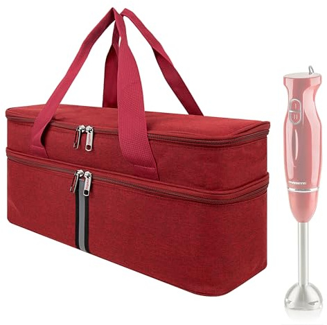 Kingshion Storage Bag for Hand Blender, Carrying Case for Immersion Blender Handheld, Stick Blender Travel Storage Organizer - Deep Red (Bag Only)
