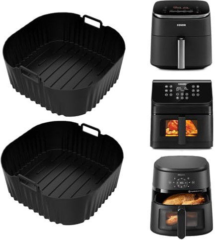 2 Stück Airfryer Silikonform Heißluftfritteuse Zubehör für Cosori TurboBlaze 6,0L/6,2L/XXL 5,5L, Wiederverwendba Air Fryer Silikon Einsatz für Philips 2000 Serie 6,2L, Russel Hobbs XXL 8L