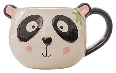 Simpatico panda tazza in ceramica – 350 ml, adorabile tazza da caffè animale con accento in bambù