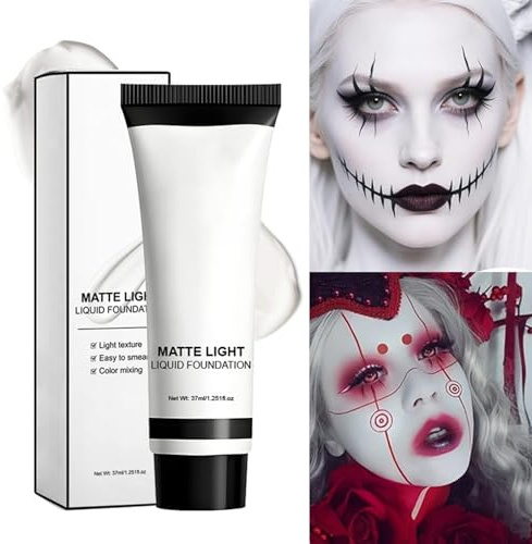 Weiße Körperfarbe, matte Basis, flüssige Grundierung, matt, schmutzabweisend, 37 ml, tragbar, für Kinderkostüme, Halloween und Partys