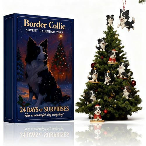 Border Collie Advent Calendar 2025 — 24-Day Christmas Countdown Box with 2D Acrylic Dog Ornaments, Tree/Wreath/Mantel Decor, Cute Puppy Charms for Dog Lovers, Pet Parents & Families(1pcs)