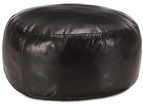Tomostar Pouf Repose-Pieds, Tabouret Repose Pied Ottomane Pouf Salon 60 x 30 cm Noir Cuir véritable de chèvre