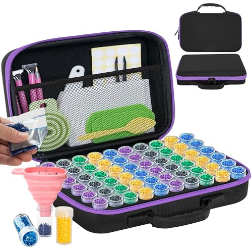 TORIBIO 60 Stück 5D Diamond Painting Zubehör Boxen, Schwarz&Violett | Diamant Painting Aufbewahrungsbox mit Stiften Trichter Stickers, Diamant Painting Zubehör Organizer für DIY Kunsthandwerk