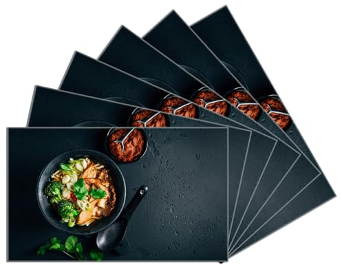 Wallario 6er Set Frühstücksbrettchen aus Glas, Glasunterlage, Glasbrettchen Asiatischer Abend - frische Ramensuppe, Größe 14 x 23 cm, Sicherheitsglas