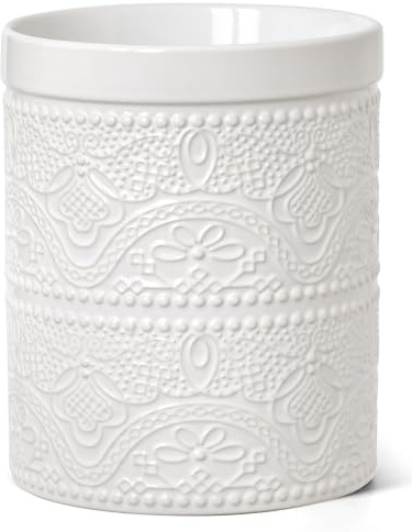 FUN ELEMENTS Utensil Holder, 18.5cm Ceramic Kitchen Utensil Crock, Large Organiser for Spatula & Cooking Tools, Heat-Resistant Storage Pot for Hob or Countertop (White)