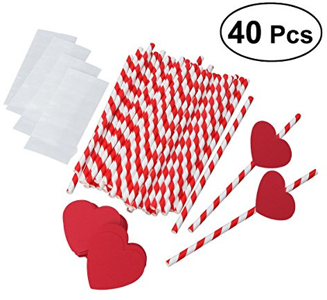 LUOEM Pailles de Papier Coeur décoratif Cocktail Pailles à Boire pour Le Mariage Saint Valentin Graduation Party décoration Fournitures 40 PCS
