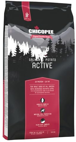 Chicopee Holistic Nature Line | Active | Hundefutter trocken | Lachs & Kartoffel | Getreidefrei | gesteigerte Aktivität | Omega-3 | Inspiriert von der Natur Kanadas | 12 kg