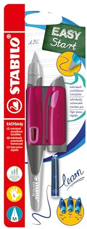 Ergonomic School Fountain Pen - STABILO EASYbirdy - M Nib - Left Handed - Berry/Pink